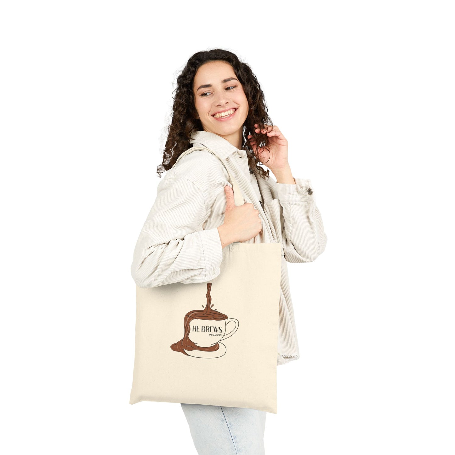 'He Brews' Coffee Cup Canvas Tote